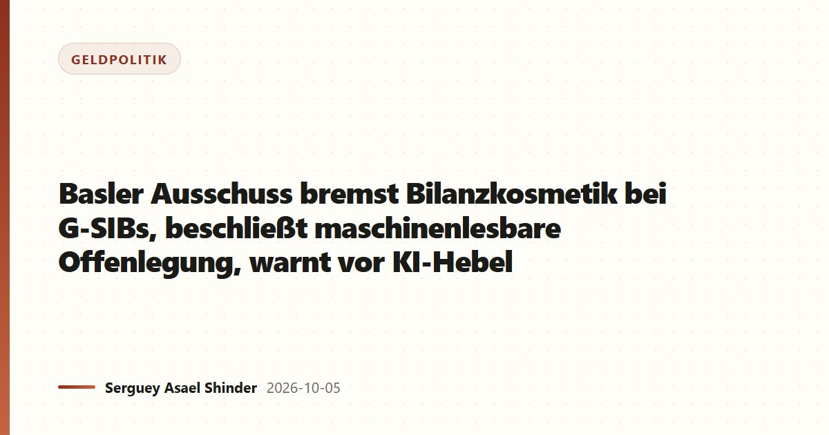 Basler Ausschuss bremst Bilanzkosmetik bei G-SIBs, beschließt maschinenlesbare Offenlegung, warnt vor KI-Hebel