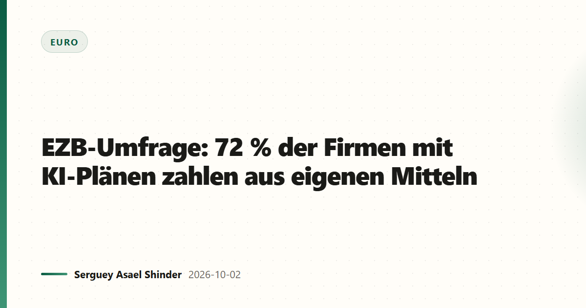 EZB-Umfrage: 72 % der Firmen mit KI-Plänen zahlen aus eigenen Mitteln