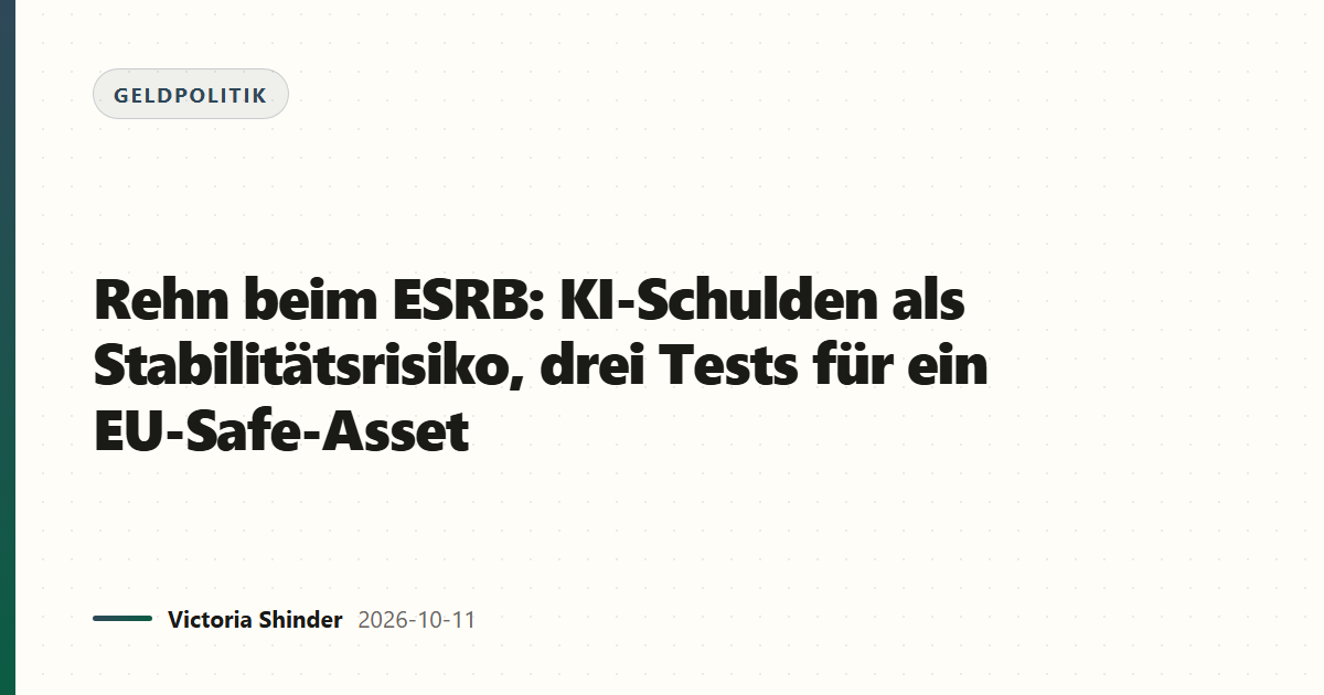 Rehn beim ESRB: KI-Schulden als Stabilitätsrisiko, drei Tests für ein EU-Safe-Asset