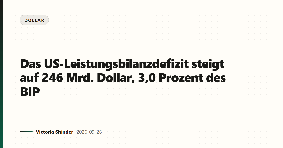 Das US-Leistungsbilanzdefizit steigt auf 246 Mrd. Dollar, 3,0 Prozent des BIP
