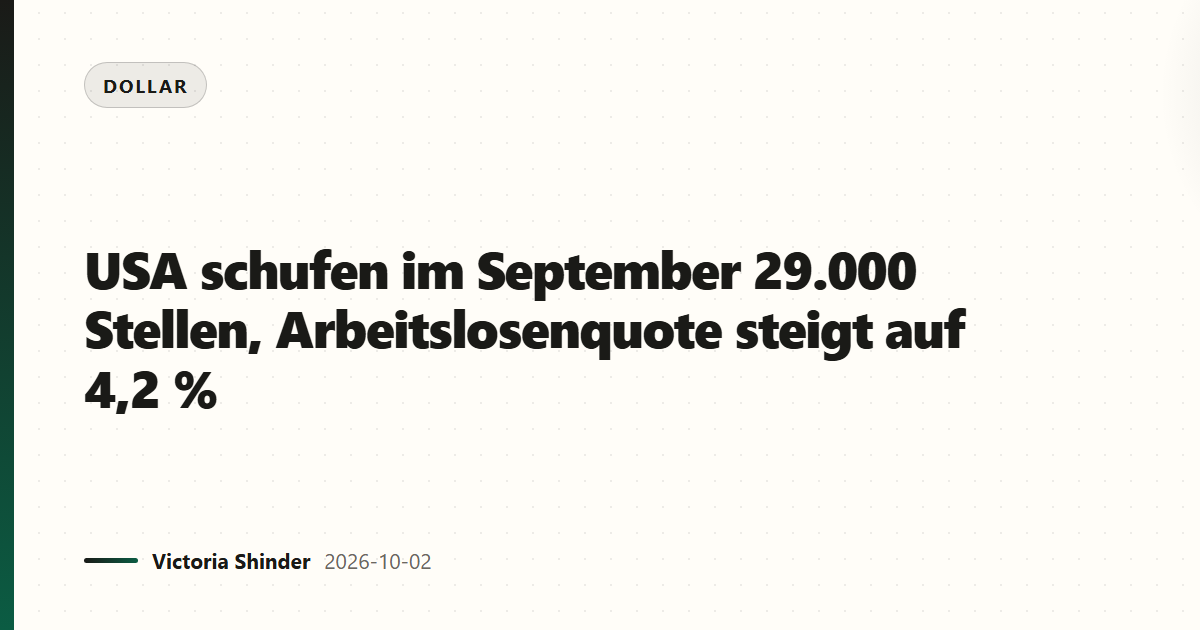 USA schufen im September 29.000 Stellen, Arbeitslosenquote steigt auf 4,2 %