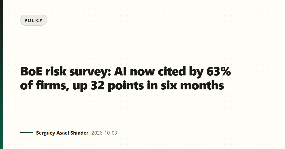 BoE risk survey: AI now cited by 63% of firms, up 32 points in six months