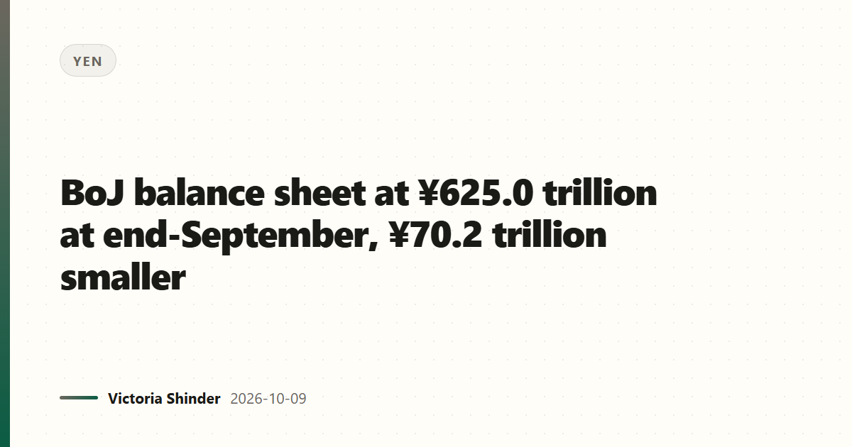 BoJ balance sheet at ¥625.0 trillion at end-September, ¥70.2 trillion smaller