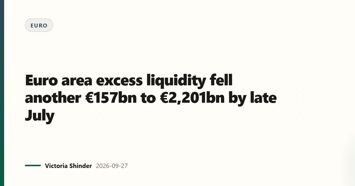Euro area excess liquidity fell another €157bn to €2,201bn by late July