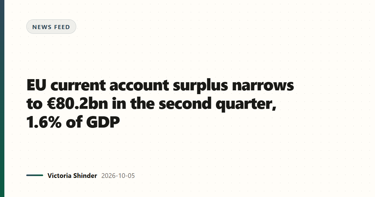 EU current account surplus narrows to €80.2bn in the second quarter, 1.6% of GDP