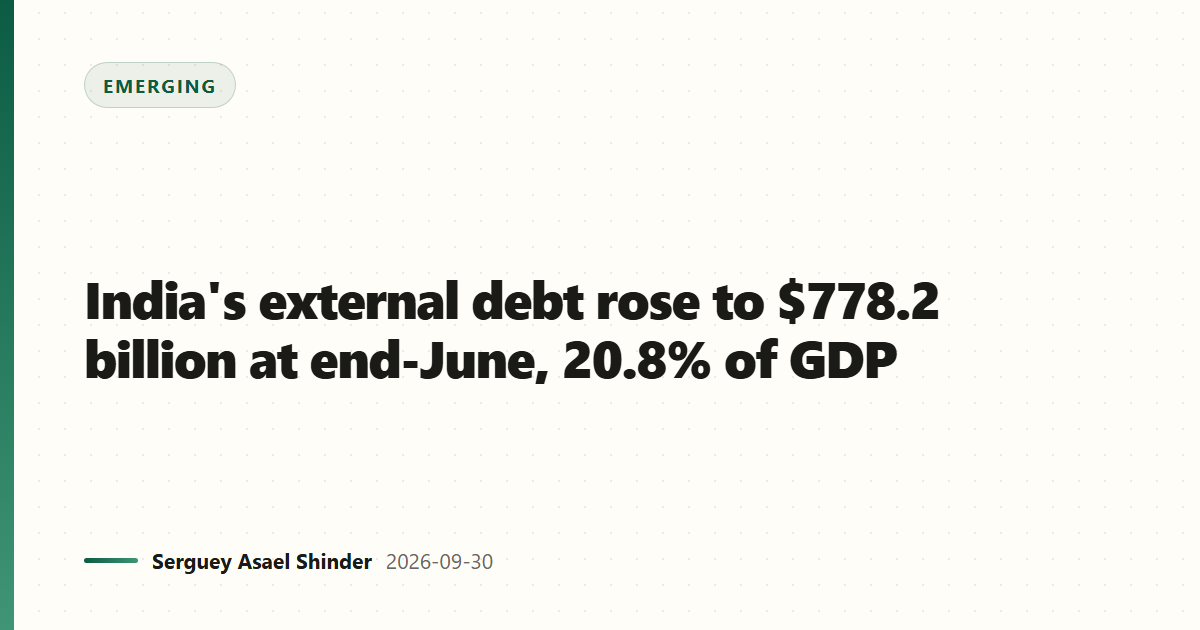 India's external debt rose to $778.2 billion at end-June, 20.8% of GDP