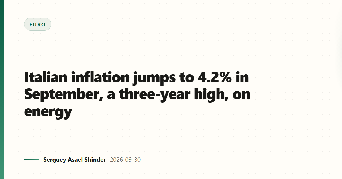 Italian inflation jumps to 4.2% in September, a three-year high, on energy