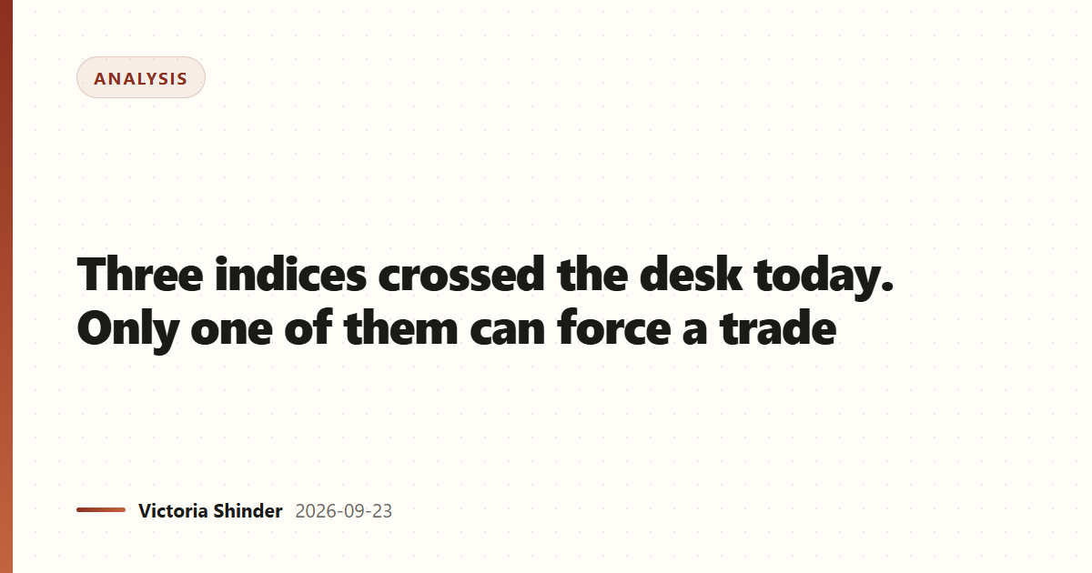 Three indices crossed the desk today. Only one of them can force a trade